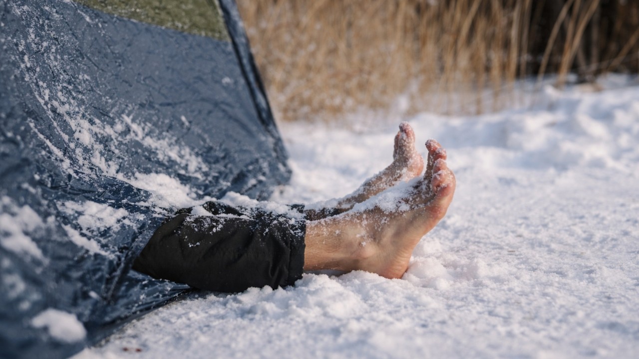 -10°C Camping on Melting Ice  2-Room Hot Tent & Wood Stove ASMR