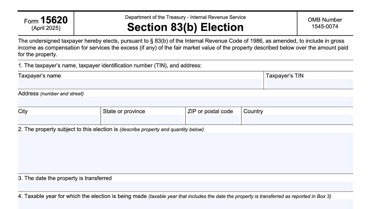 Пошаговое руководство по форме IRS 15620 (Раздел 83(b) Выборы)