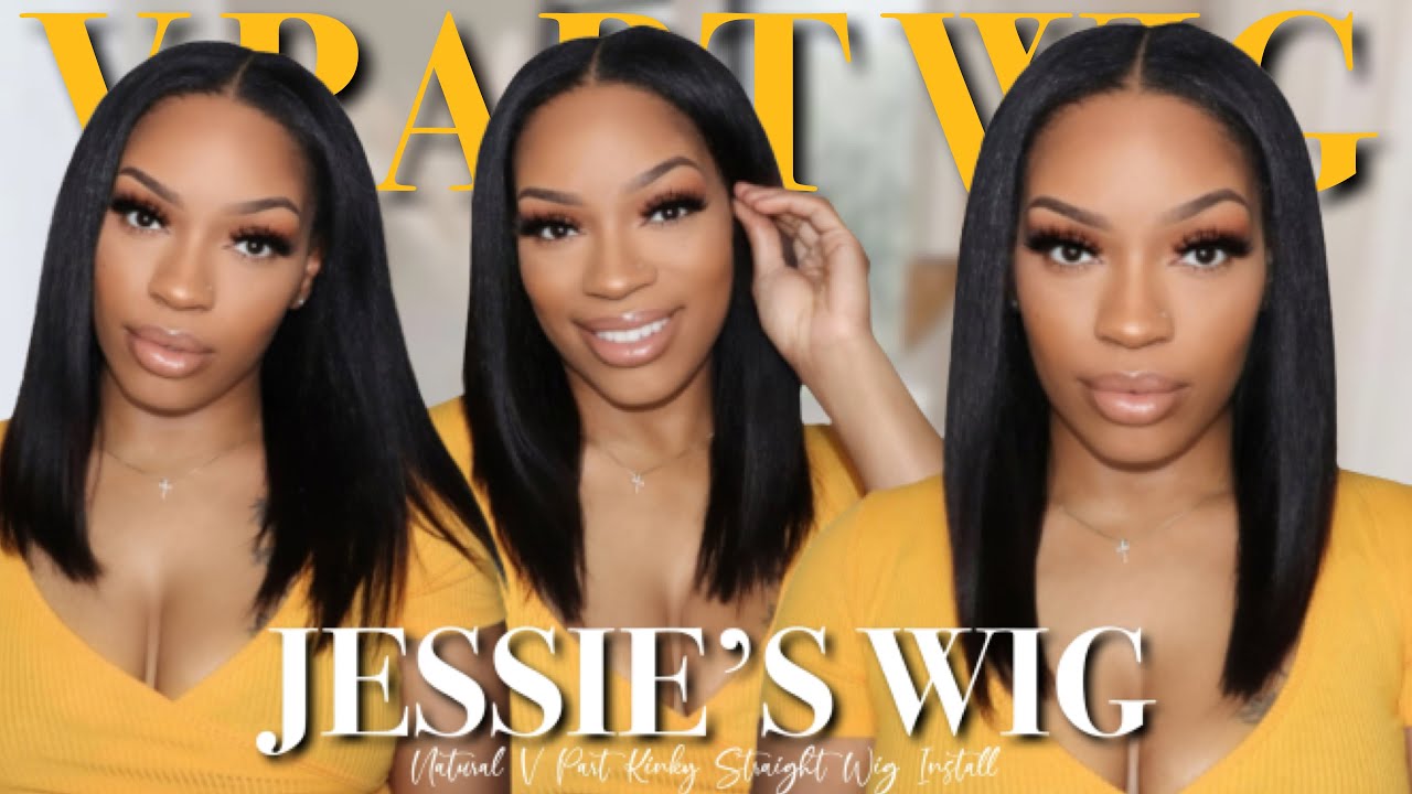 Natural Parting Kinky Straight V Part Wig Bob NO LACE! | TyeStylez