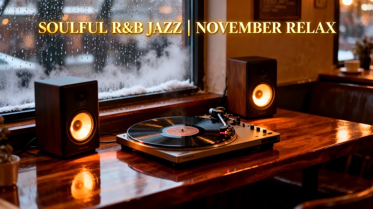 Rainy November Jazz for Calm Evening Focus | Warm Golden RnB Café Ambience for Quiet Work