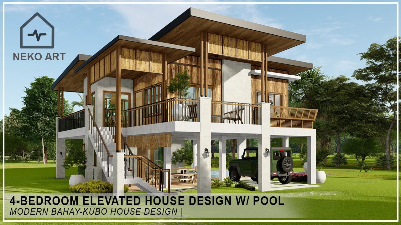 EP- 72 | 4 BEDROOM ELEVATED NATIVE HOUSE with POOL | Modern Bahay-Kubo House Design | NEKO ART