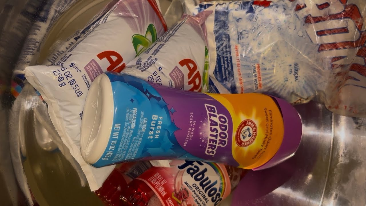 Asmr Laundry Powder Paste 🧺 Ariel & Roma Powder + Fabuloso + Arm & Hammer Beads 💜 #asmr #cleantok 