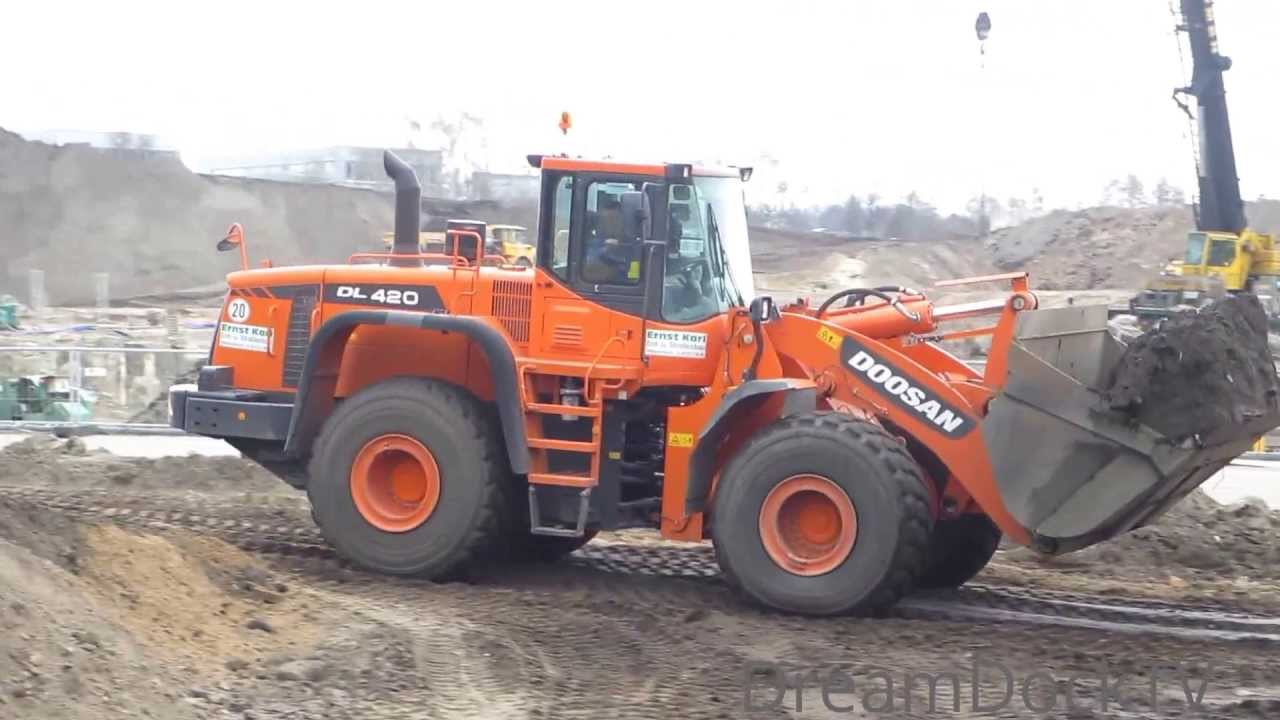 DOOSAN DL420 wheel loader feeding Keestrack screening plant with dirt