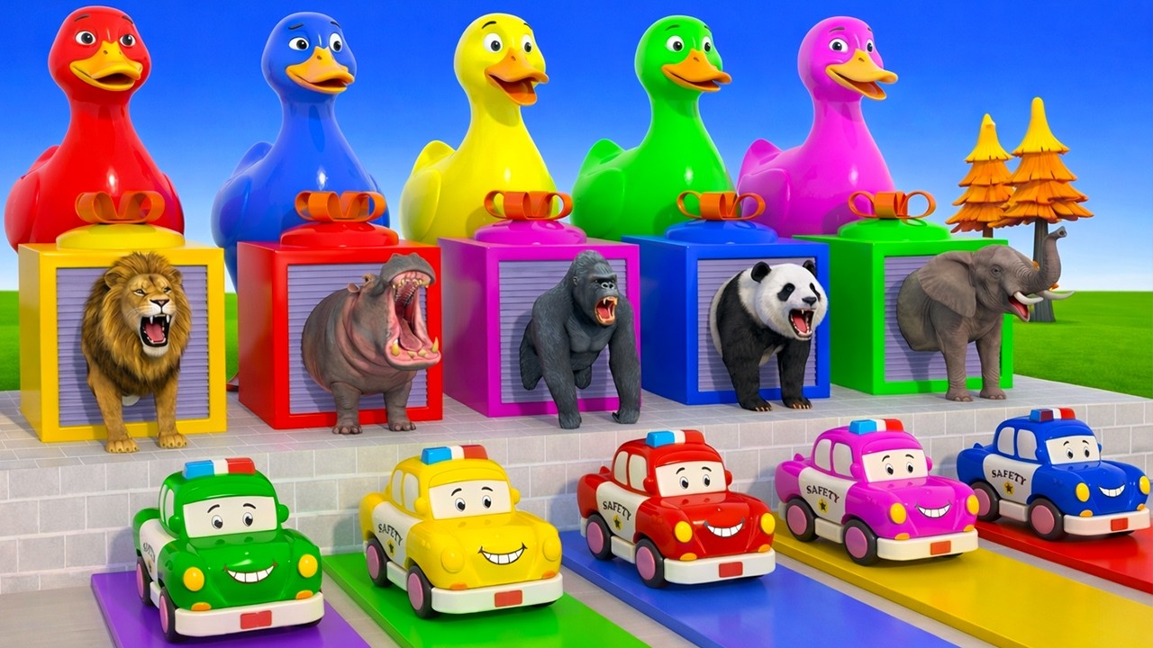 Long Slide Game With Cow Elephant Gorilla Hippopotamus Tiger - 3d Animal Game - Funny 3d Animals