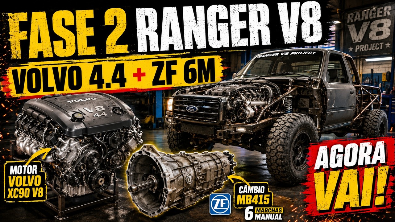 Fase 2 do Projeto Ranger V8 Motor Volvo XC90 4.4 + Câmbio Manual ZF de 6 Marchas (MB415)PEPAS GARAGE
