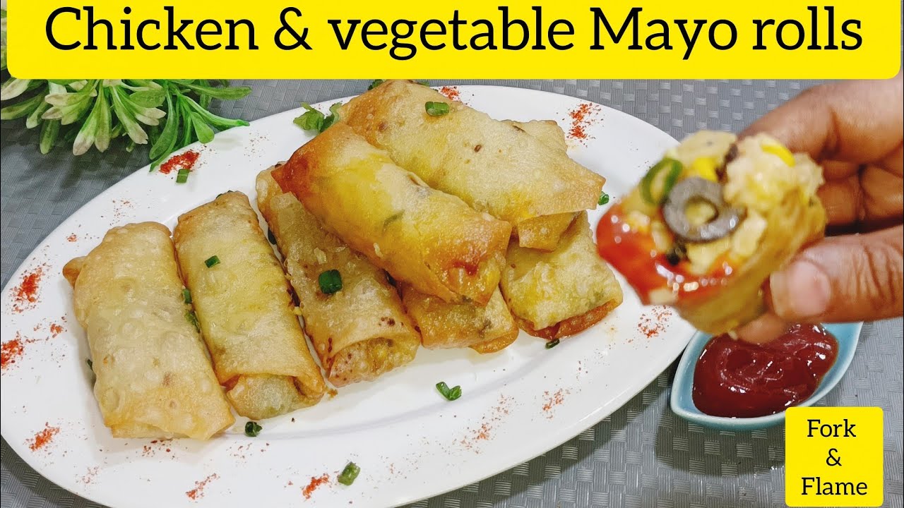 Restaurant Style chicken and vegetable Mayo rolls| spring roll recipe|chicken rolls| vegetable rolls