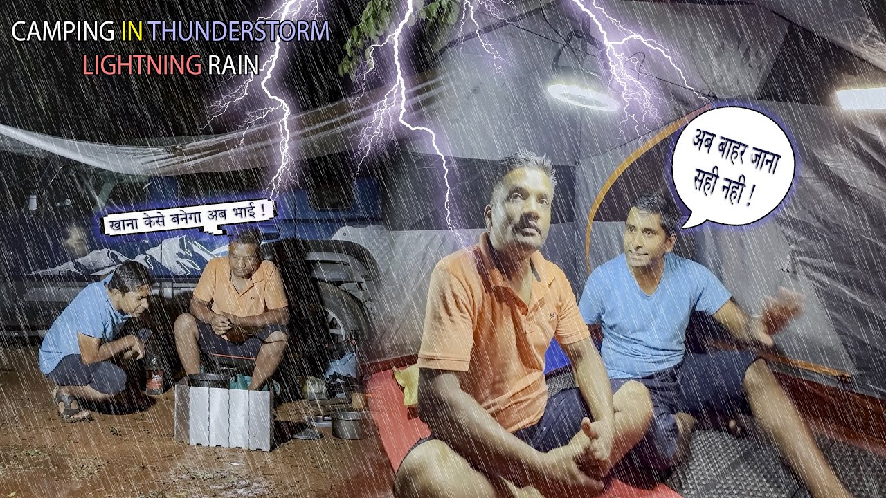 Surviving Lightning Thunderstorm Rain In Wild Camping | Cozy Tarp Shelter | Camping Video #vlog