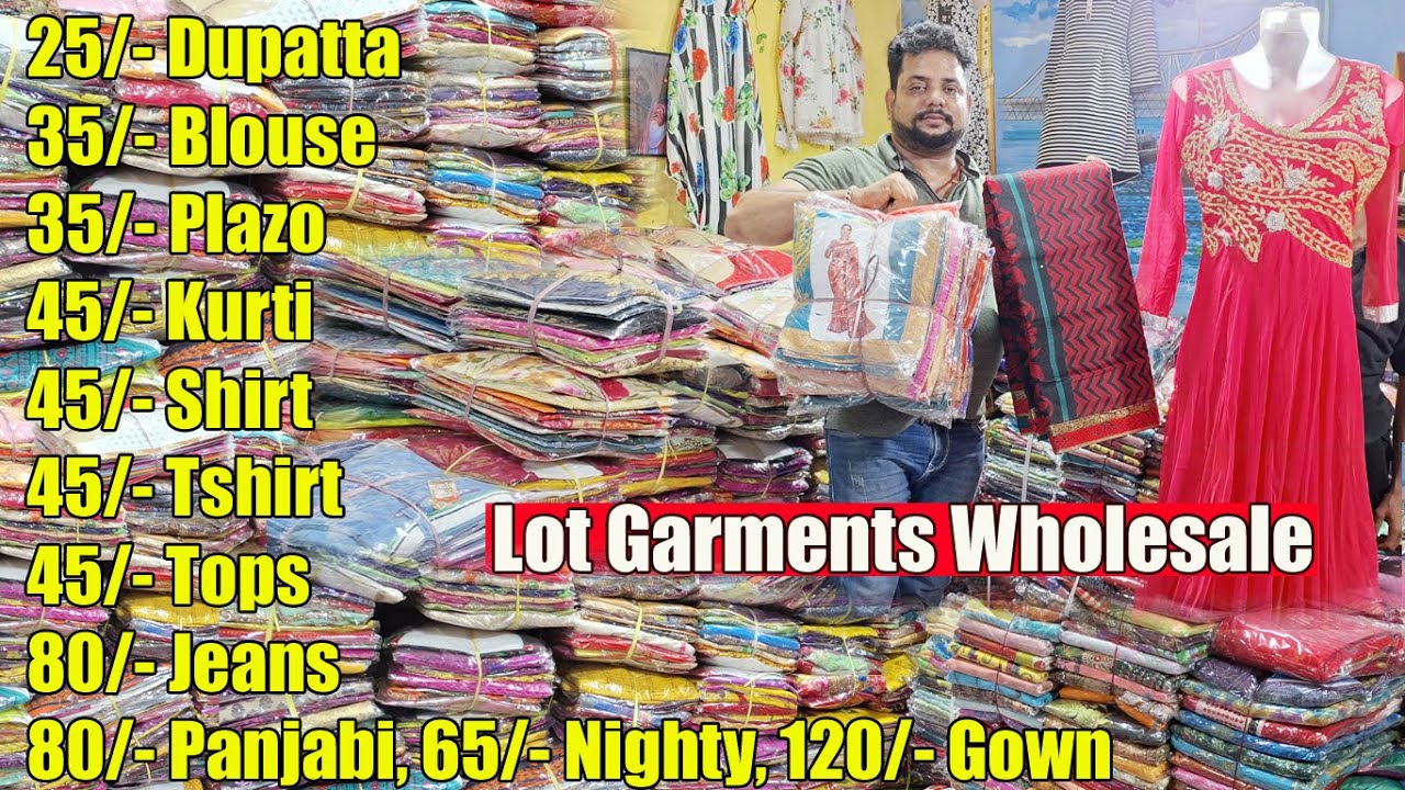 45/- Lot Kurti Shirt Tshirt Tops, 25/- Dupatta, 35/- Blouse, 80/- Jeans, 100/- Saree, Gown Wholesale