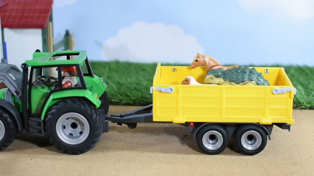 PLAYING Four Kinds of Playmobil Tractors / Farm Trucks and Trailer! - 9317, 71004, 70887