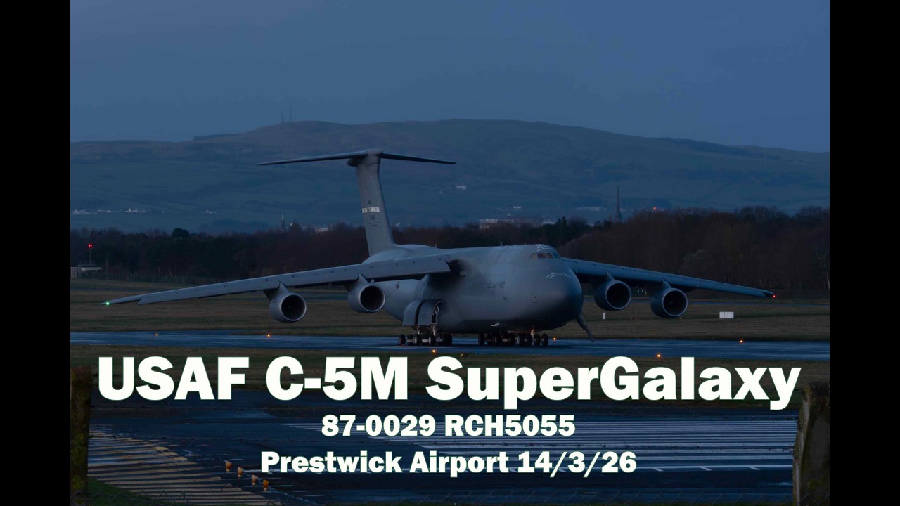 USAF C-5M SuperGalaxy departs Prestwick Airport 14-MAR-2026