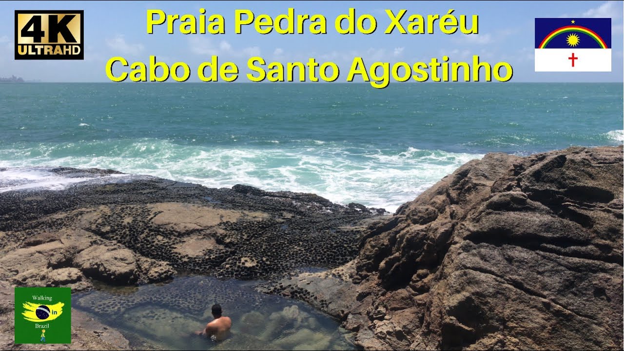 Caminhando Pela Praia Pedra do Xaréu, Cabo de Santo Agostinho - Pernambuco 4K virtual tour.