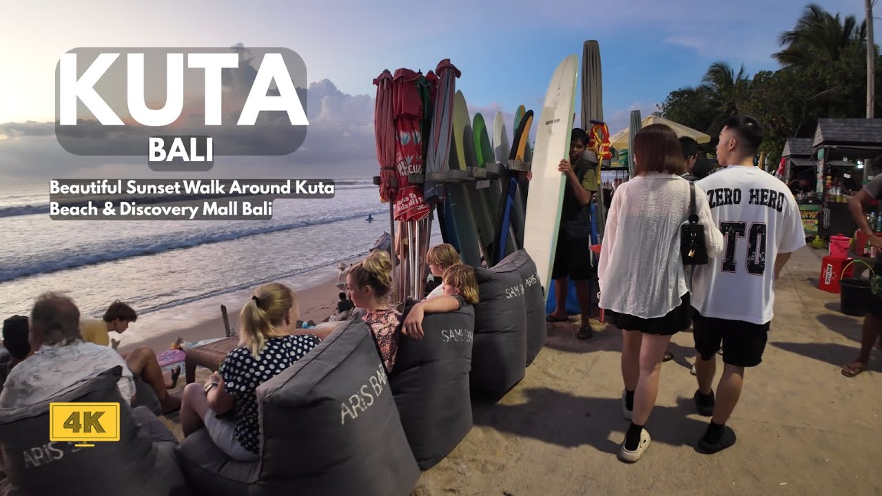 KUTA, Bali | Beautiful Sunset Walk Around Kuta Beach & Discovery Mall | Bali Walking Tour [4K/60fps]