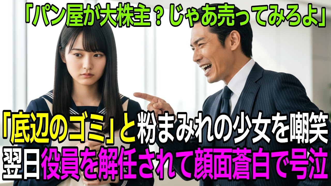 「パン屋が大株主？じゃあ売ってみろよ」株主総会に来た15歳少女が追い返したエリート役員→翌日に遺産の全株式を売却され全てを失い土下座する羽目に【感動する話】【朗読】