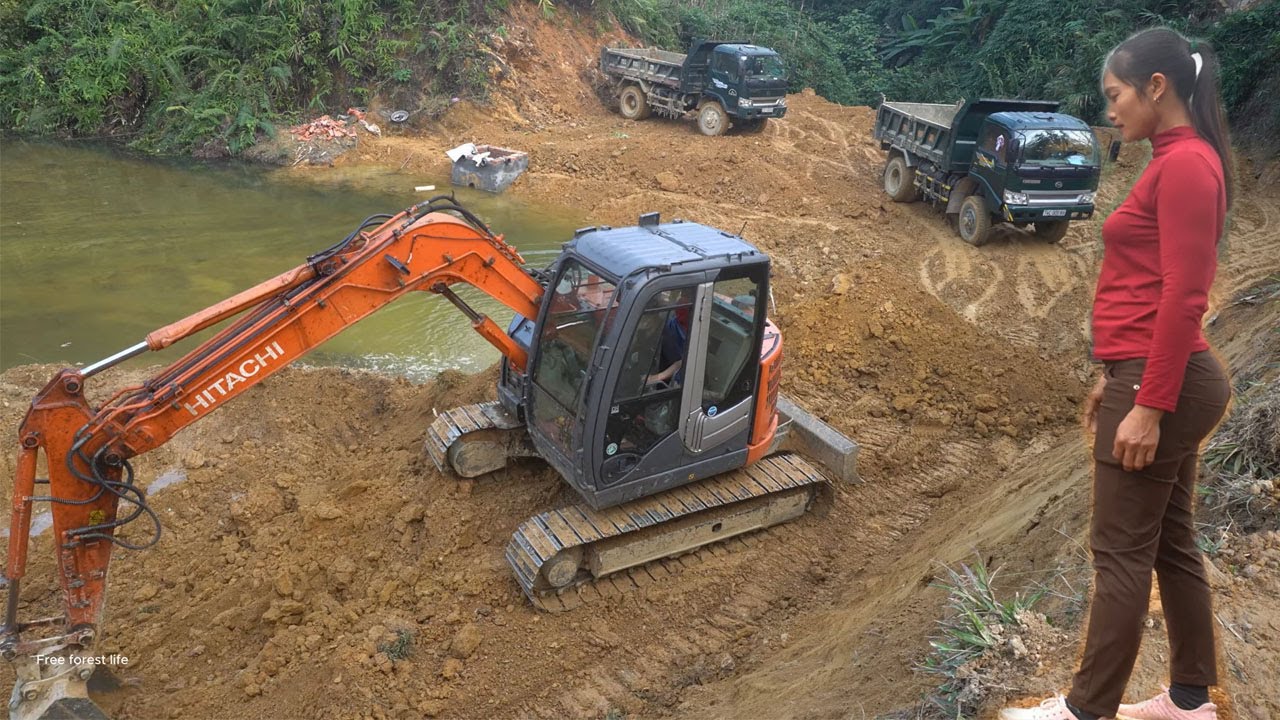Building giant pond from a stream - The talented female CEO directs the excavator to dig a pond ep3