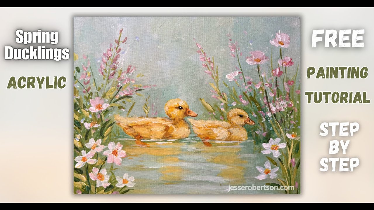 Free ACRYLIC Painting Tutorial | Spring Ducklings 🐥