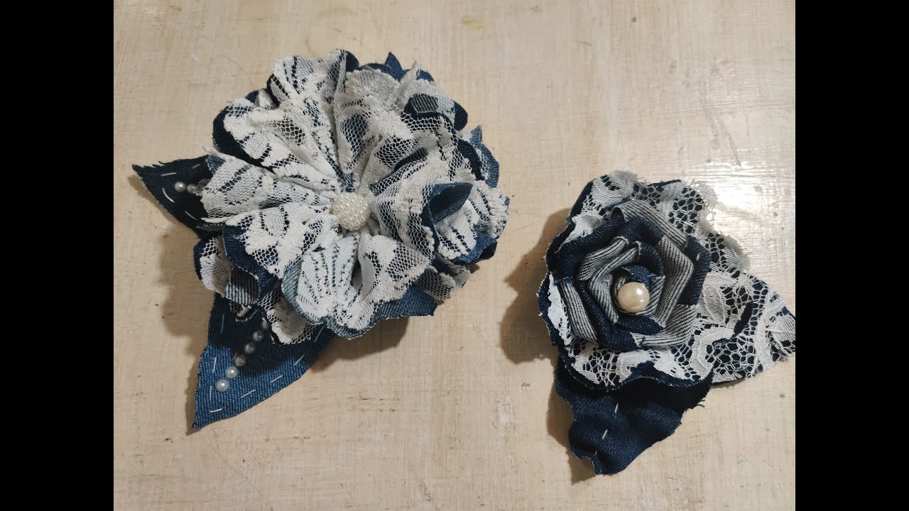 281🎀Fiori Shabby Chic di jeans e pizzo+ cartamodello GRATIS