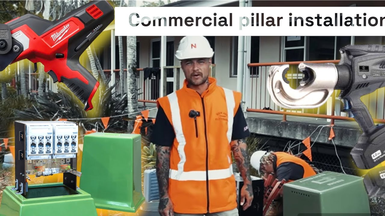 Electricians in Australia installing and terminating 300m2 mains into a commercial pillar.