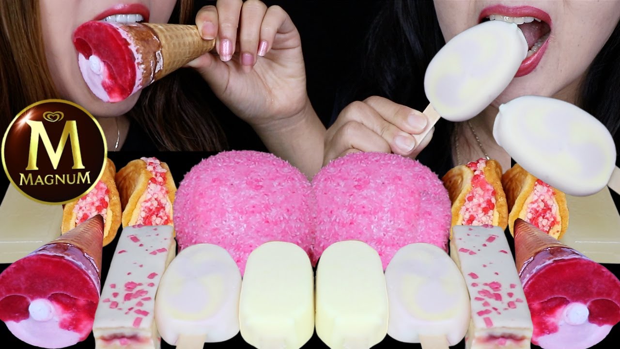 ASMR STRAWBERRY FRESH CREAM CAKE TACOS, MINI MAGNUM ICE CREAM BARS, BERRY CREAM CHEESECAKE BARS 먹방