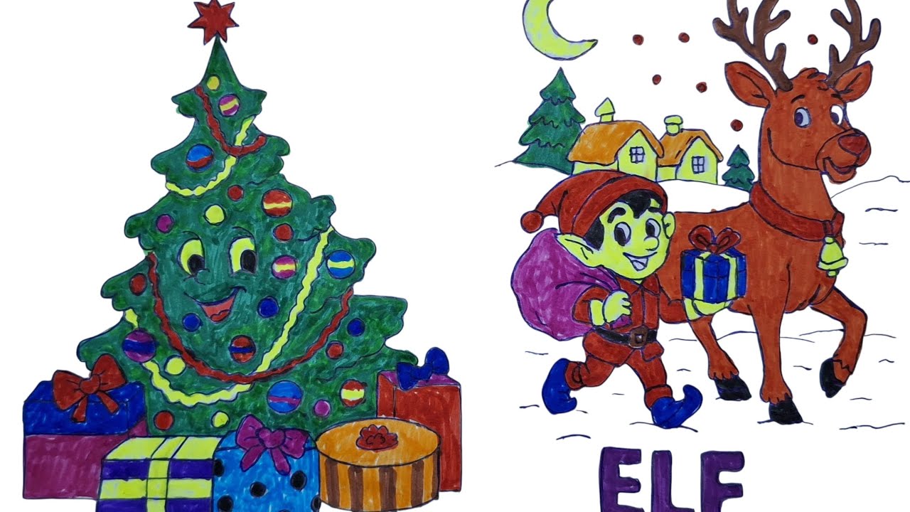 Cute Elf & Christmas Tree Drawing 🎄🧝‍♂️✨ | Magical Holiday Art for Kids 🌈🎨