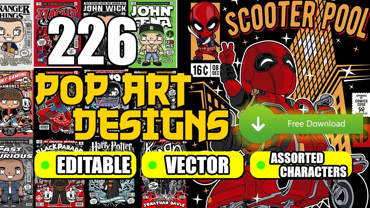 POP ART DESIGNS ASSORTED CHARACTERS | #vectorart #vector