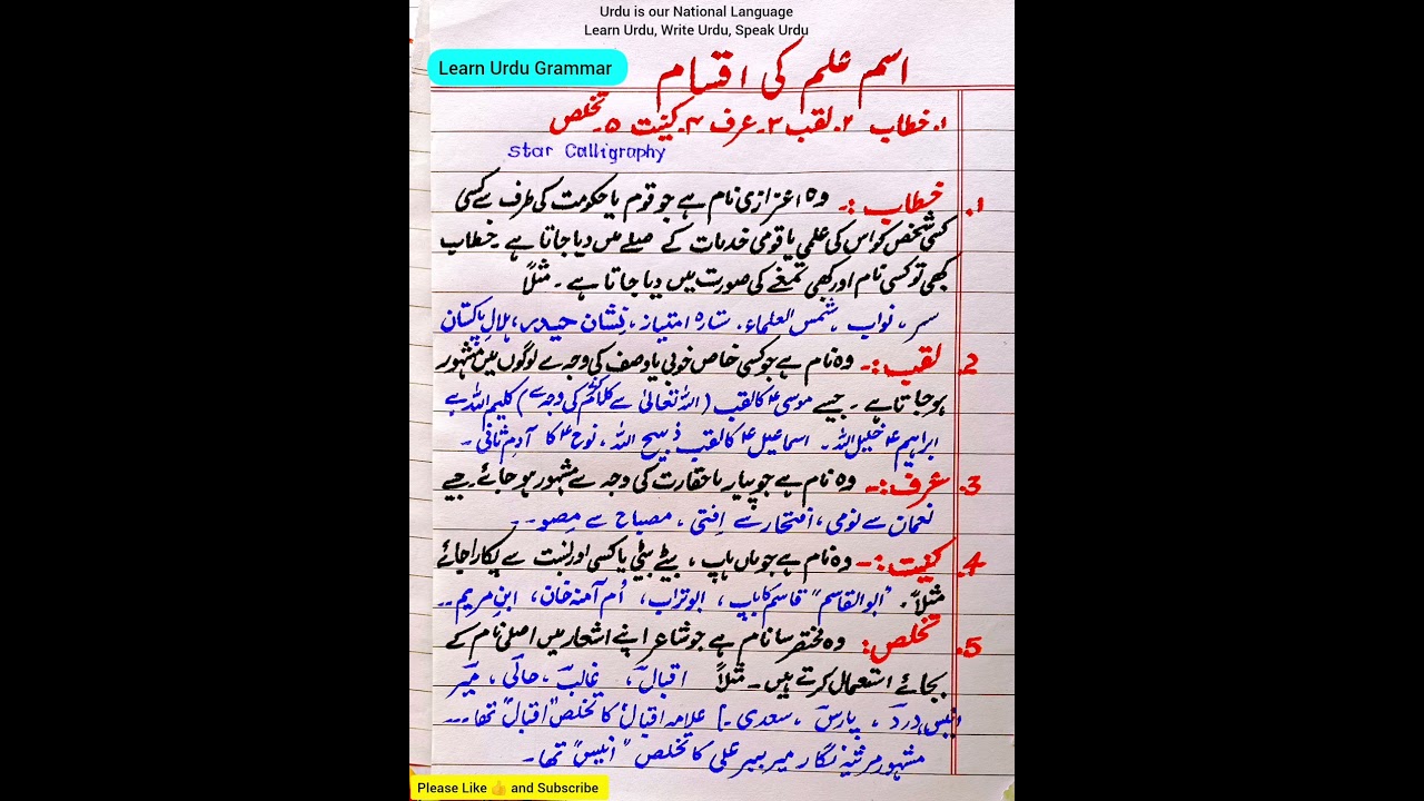 Learn Urdu Zaban| Isme Alam ki Aqsaam |اسم علم کی قسمیں|Urdu Grammar seekhe|improve your handwriting