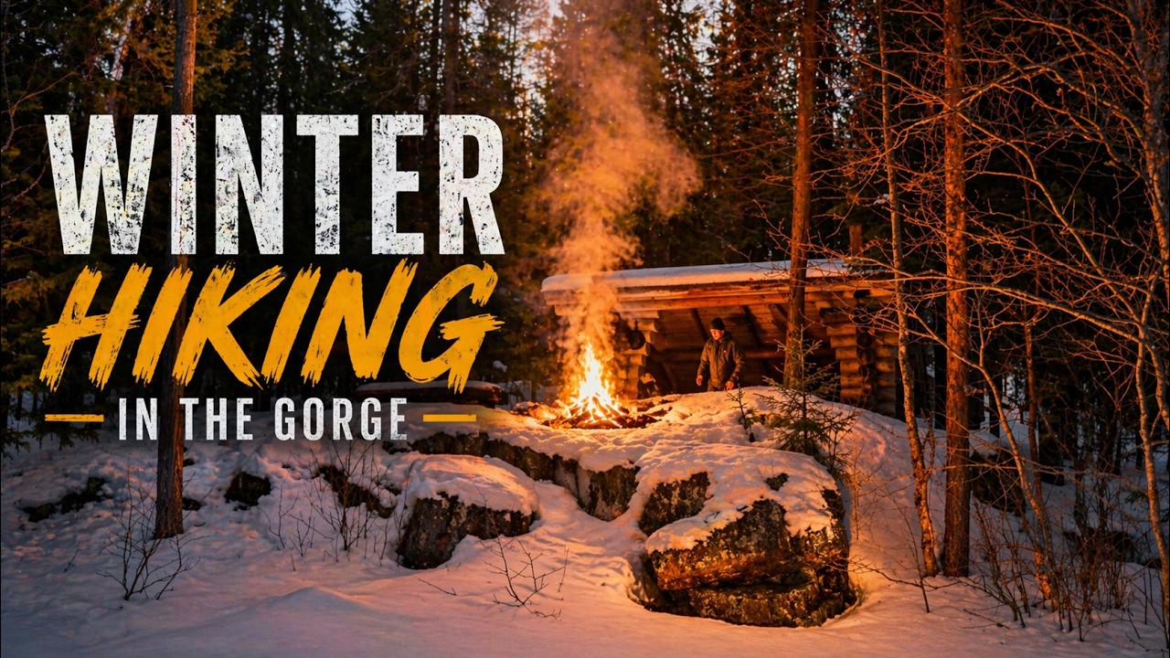 Winter Hiking in a Gorge. Campfire Cooking Stop (ASMR)