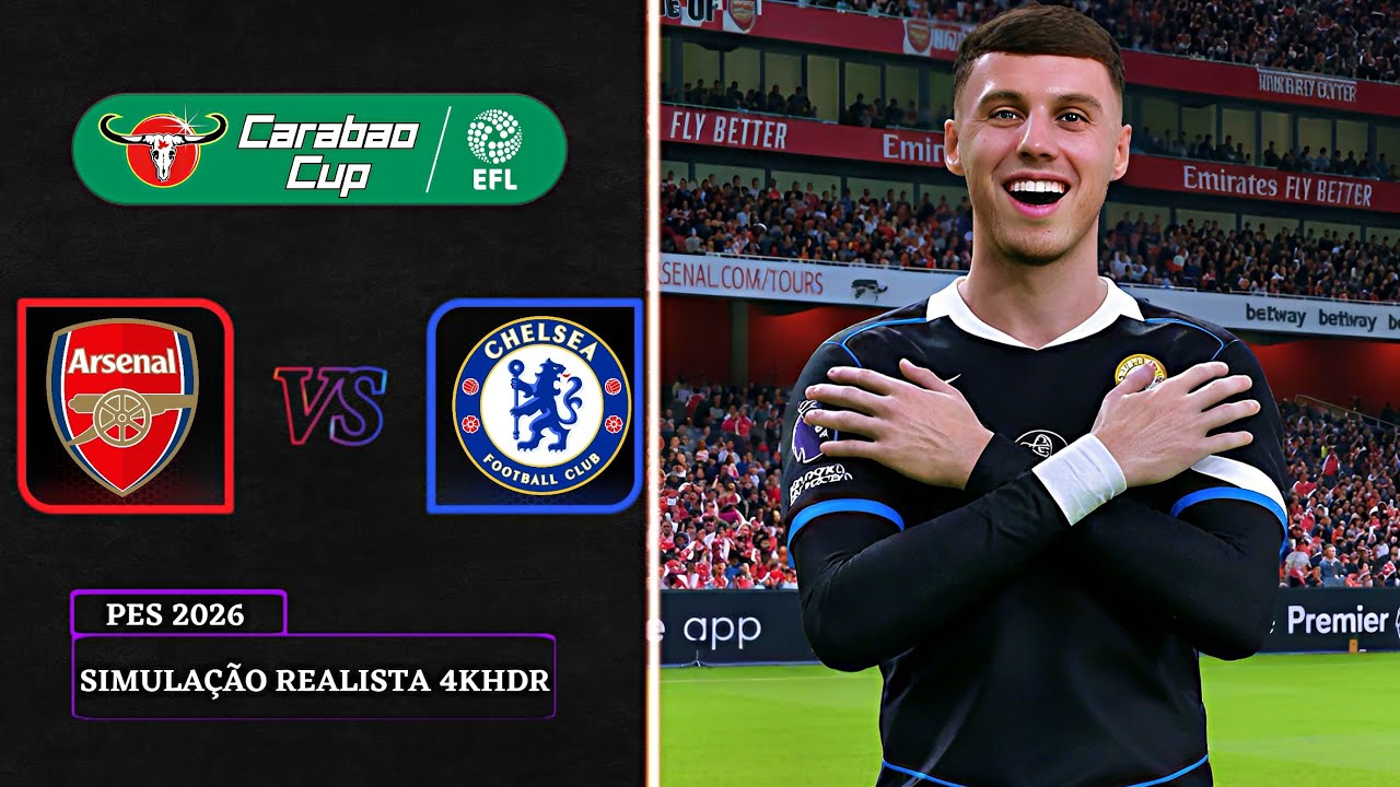 Arsenal x Chelsea | Semifinal da Copa da Liga | Palmer vs Saka | Simulação PC [4K60FPS] Realista.