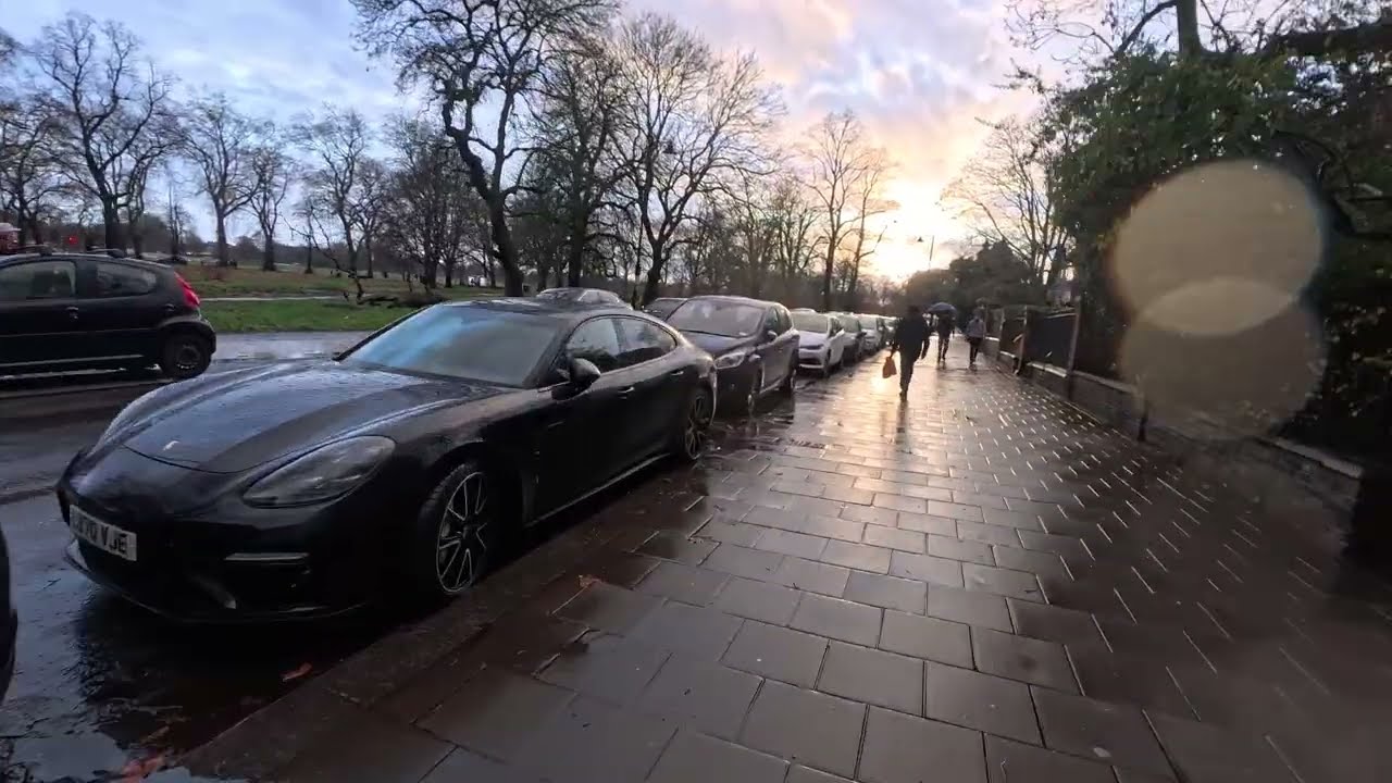 Walking in the rain - evening london