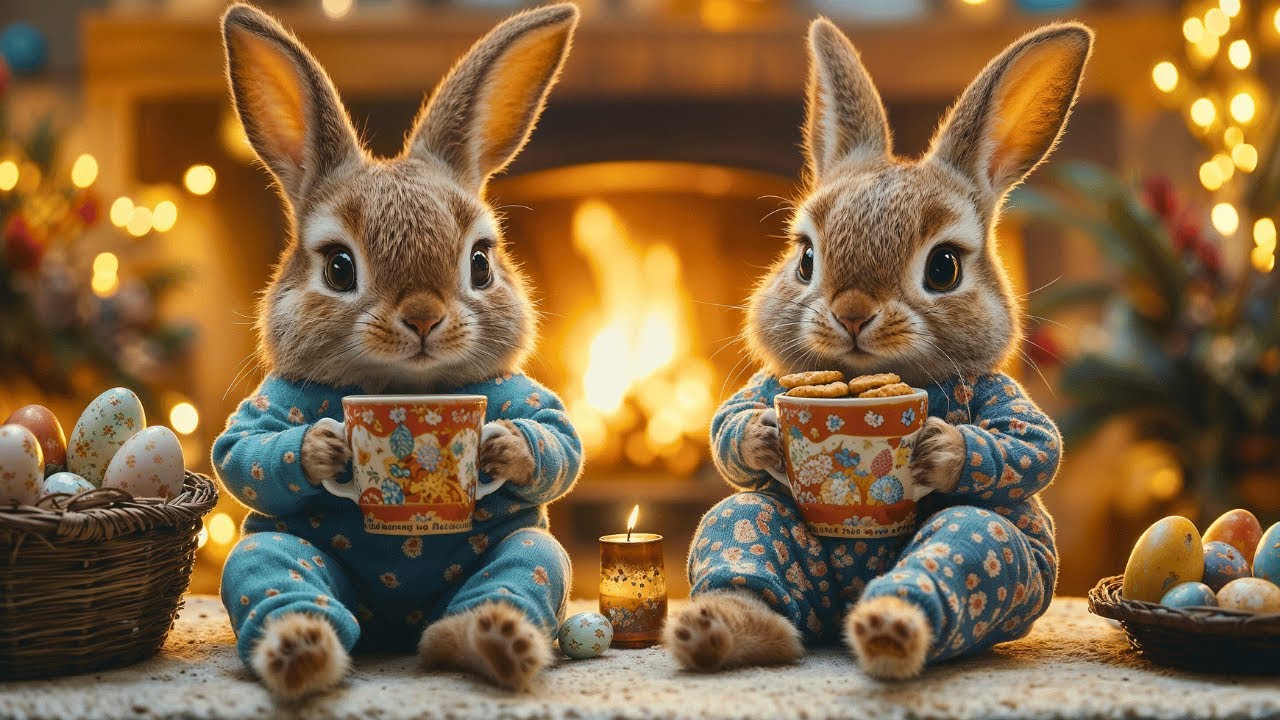 Happy Easter Jazz – Cozy Café with Fireplace, Bunny Decor & Soft Coffee Jazz for a Peaceful Morning