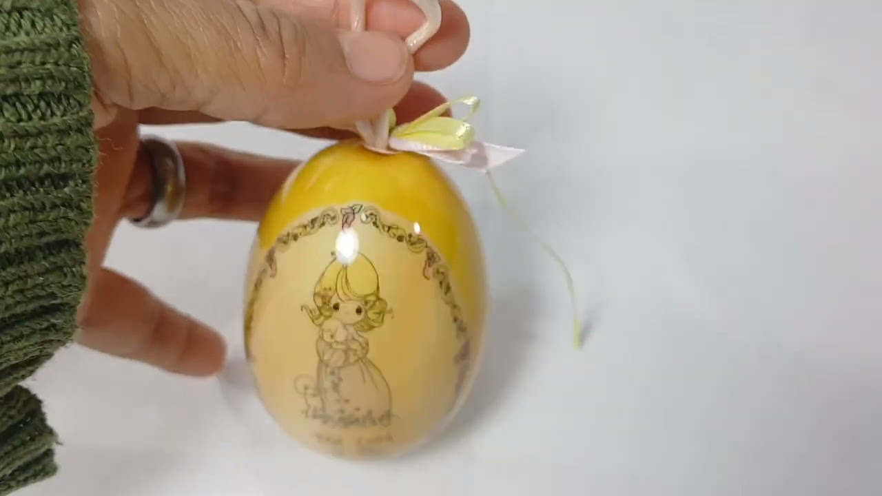 Vintage Precious Moments Yellow Egg Ornament