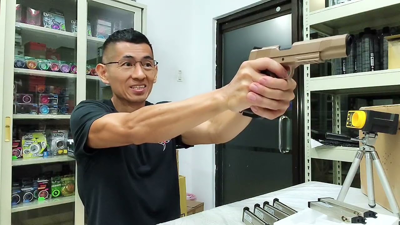 Testing a KJWORKS KP-07 Tan 1911 MEU Airsoft Gas Blowback Pistol