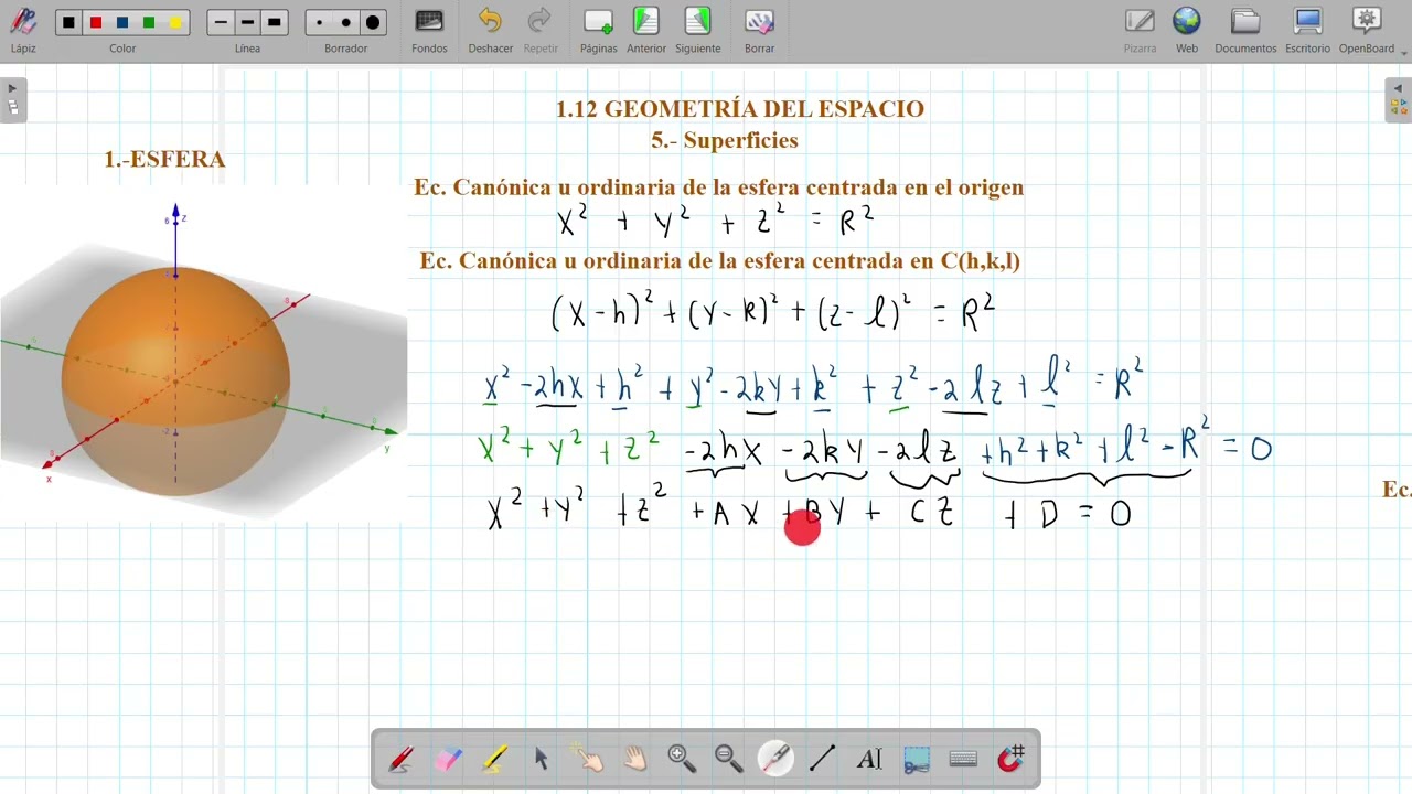 Esfera (ecuación general de la esfera, ecuación canónica de la esfera, ejercicio y gráfica)