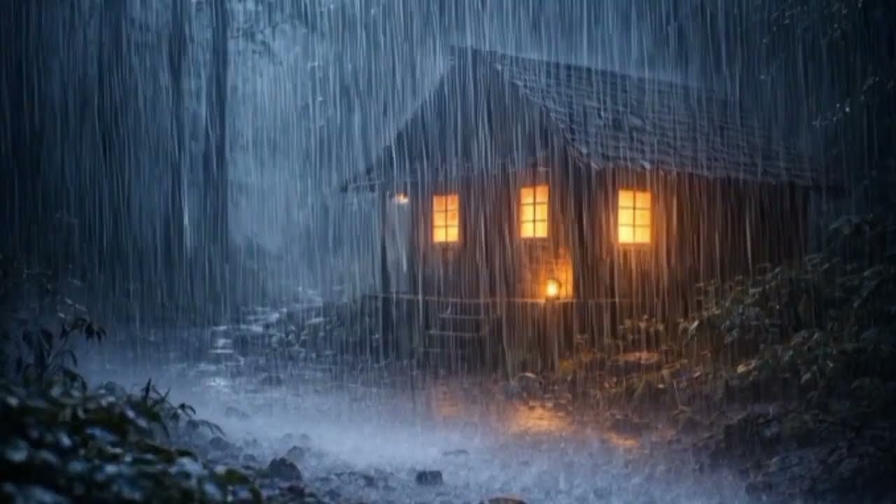 Heavy Rain Sounds at Cozy Cabin. Relaxing Night Ambience for Sleep😴#asmr #rain 