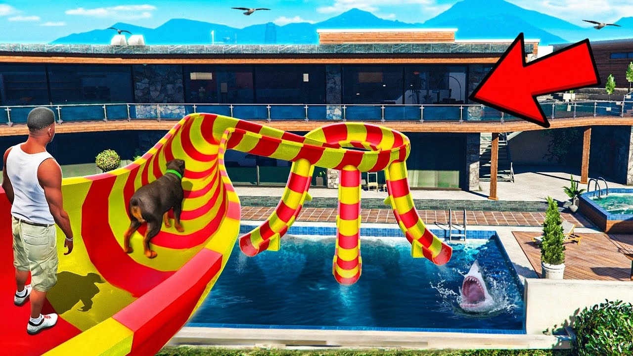 Franklin Buys WATER SLIDE Park Near His HOME in GTA 5 !!
