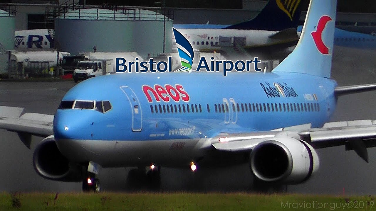 Plane Spotting at a WINDY Bristol Airport (Gusting 35 Knots) - CROSSWIND Sideways Landings