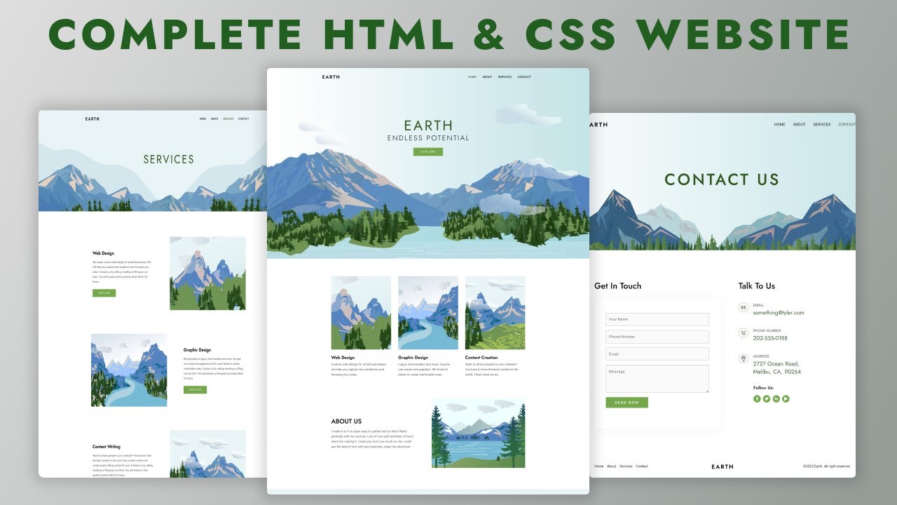 Как создать сайт с использованием HTML и CSS | Полностью адаптивный многостраничный дизайн сайта ...