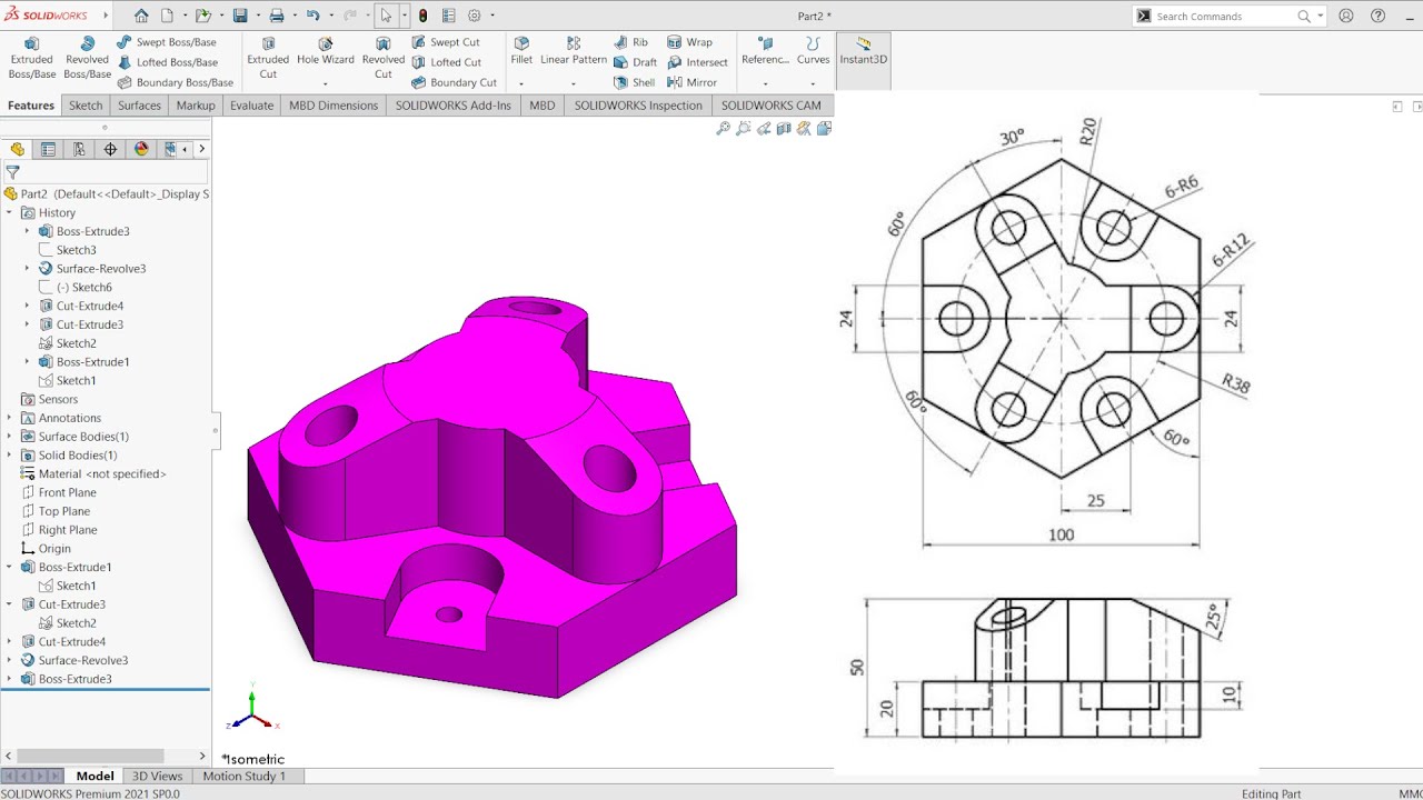 Solidworks Tutorial : Revolved Surface | Exercise No. 14