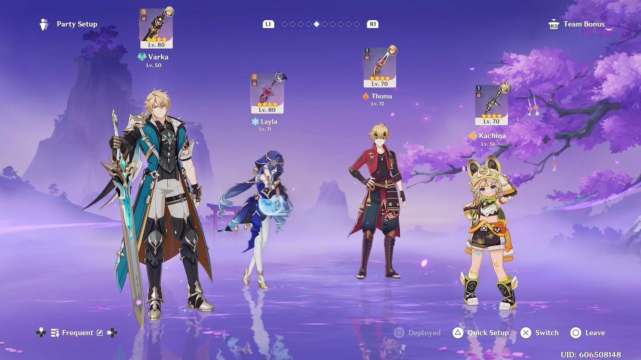 Genshin Impact Combat Demo (𝐖𝐨𝐫𝐥𝐝 𝐋𝐯𝐥 𝟓, 𝐀𝐑 𝟒𝟓): Varka + Layla + Thoma  + kachina