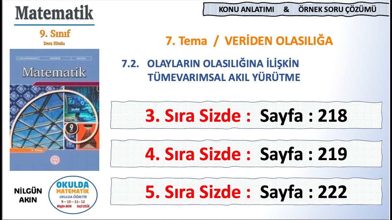 9.Sınıf Matematik, 7.Tema, Olayların Olasılığına İlişkin Tümevarımsal Akıl Yürütme, 3-4-5 Sıra Sizde
