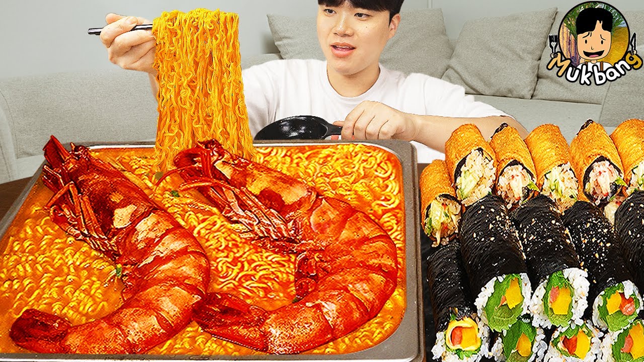 ASMR MUKBANG | острая лапша Рамён, кимбап, кимчи рецепт ! принимать пищу