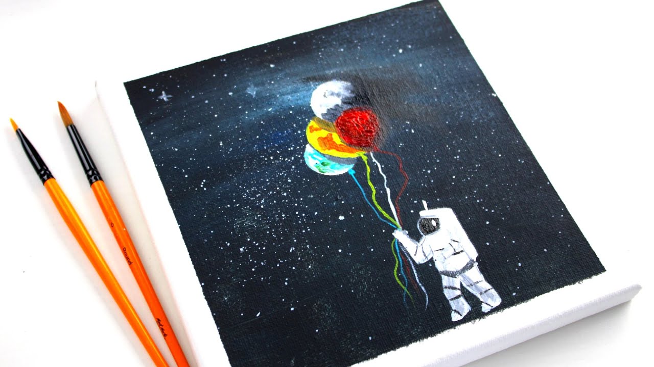 Paint with me a spaceman who cached the planets | Acrylic painting art channel