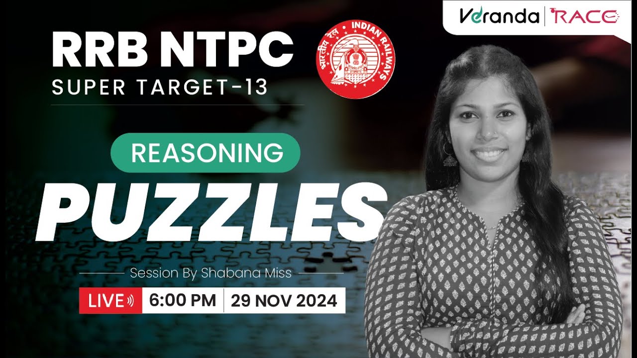 Puzzle - Part 1 | Reasoning - 15 | Target RRB NTPC | Shabana Miss | Race #rrbntpc #ntpc