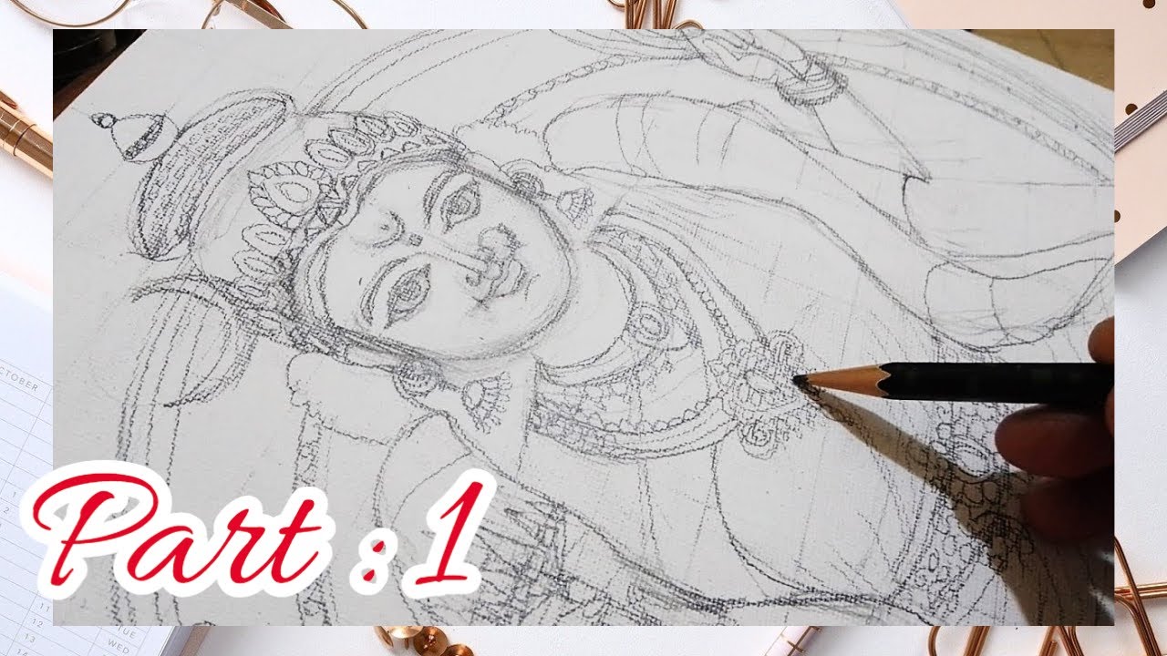 Devi Sri Lalita Tripurasundari | देवी श्री ललिता त्रिपुरसुन्दरी -Pencil drawing -Pre-coloring Part-1