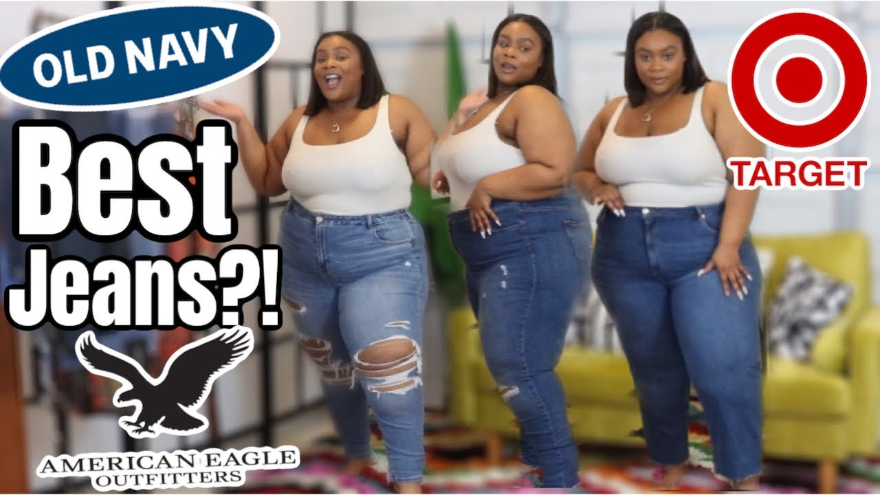 TRYING ON THE SAME SIZE JEANS FROM AMERICAN EAGLE, TARGET, AND OLDNAVY! | BEST JEANS FOR CURVY GIRLS
