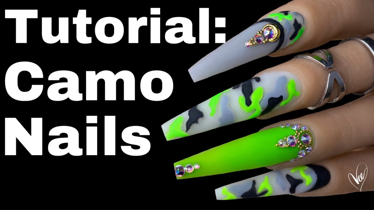 Summer Camo Nail Art Tutorial | How to Apply Crystals | Vee Nailedit