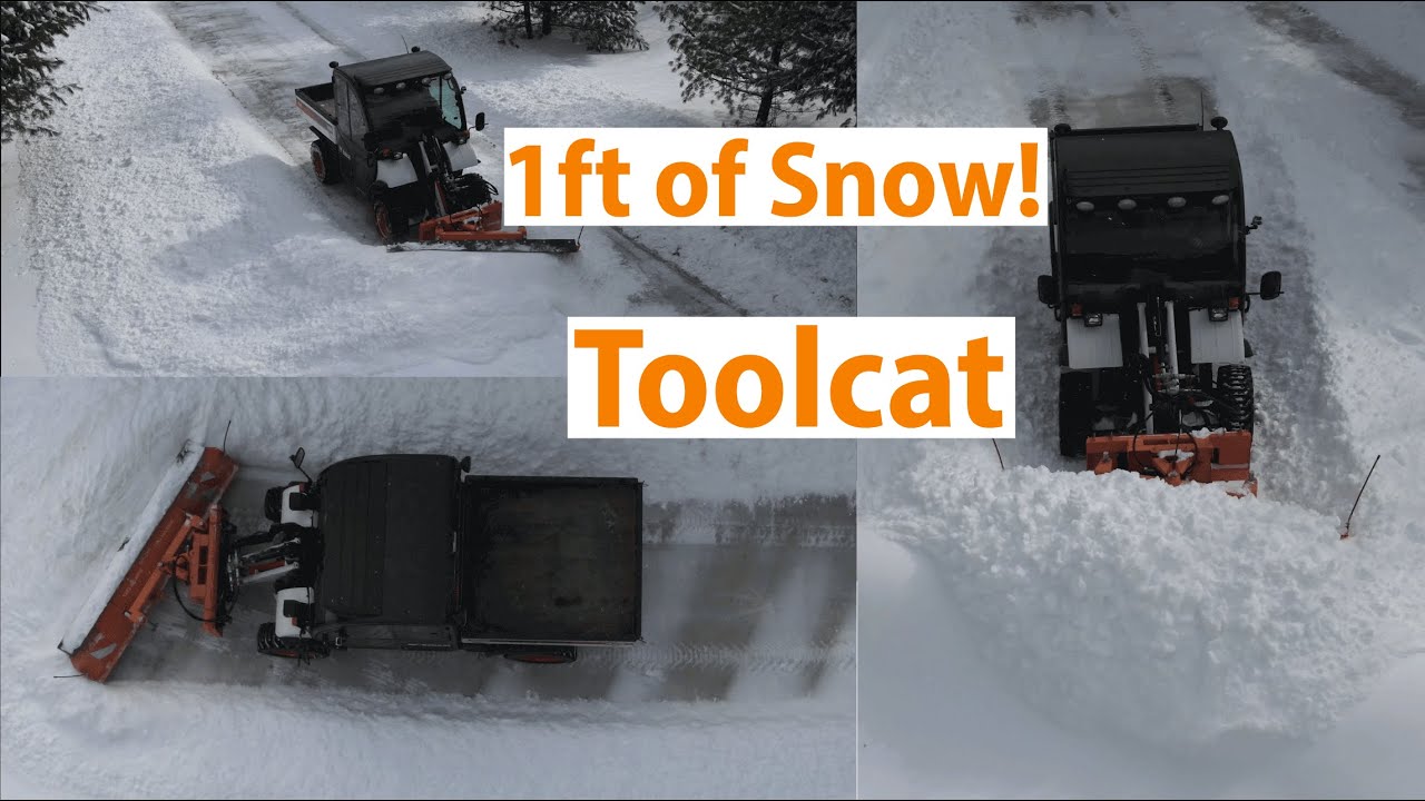 ✅ BIG SNOW! Plowing 1ft of Snow With My Bobcat Toolcat - 8ft Angle Blade - Concrete Driveway