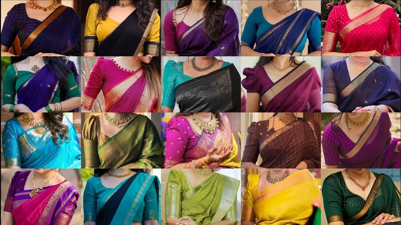 👌💯Trendy Office Wear Cotton Saree Blouse Designs| Cotton Saree Contrast Blouse Front Neck Designs❤️|