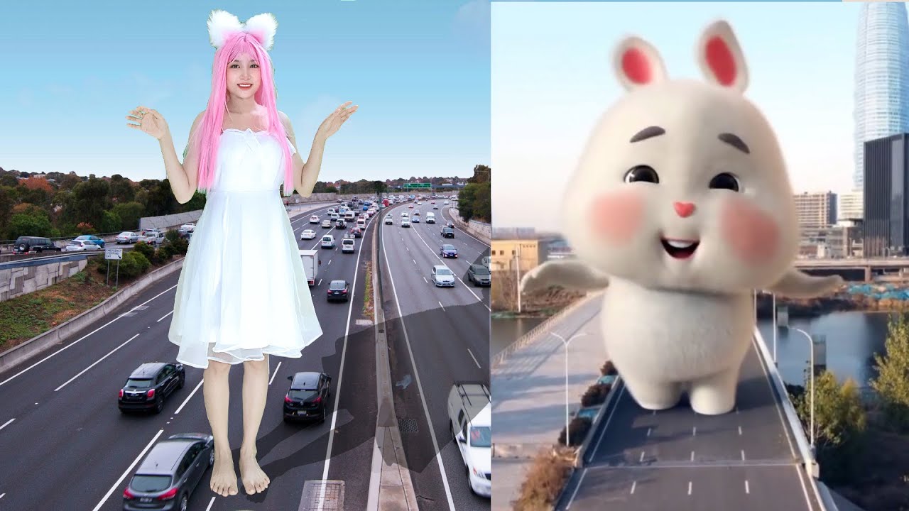Cute Fat Rabbit and Cute Girl Repeat After Super Cute Fat Rabbit - Imitating Cute Fat Rabbit