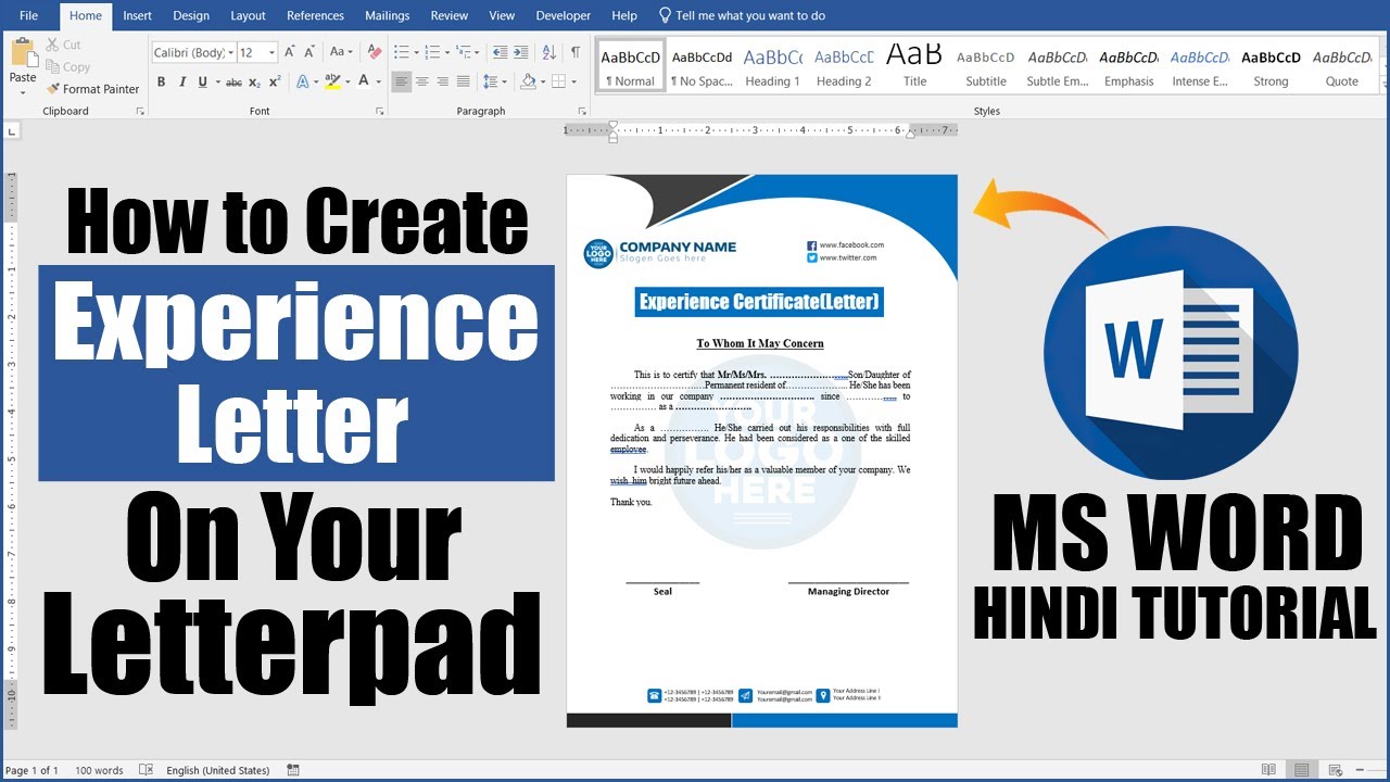 How to Create Experience Certificate on Your Company Letterpad in Ms Word || Experience Letter