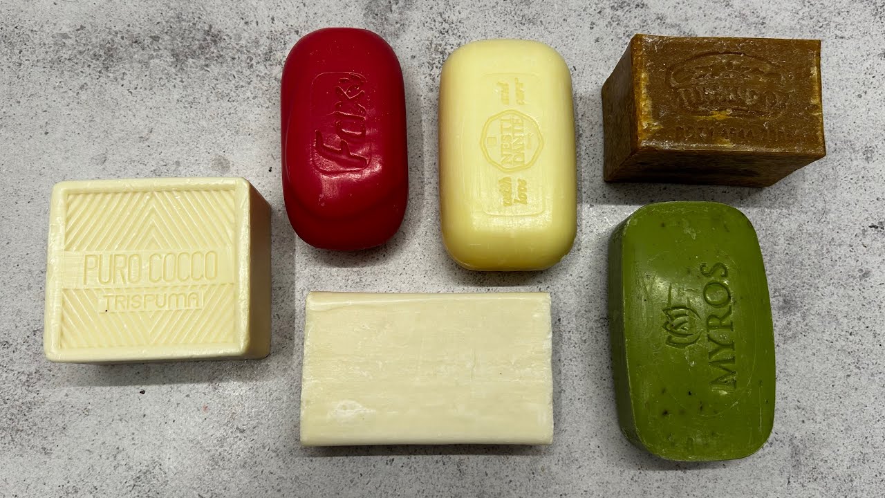 ASMR soap/ Dry soap cutting 🤍🤎🩷💚🤍/ Резка больших кусков мыла